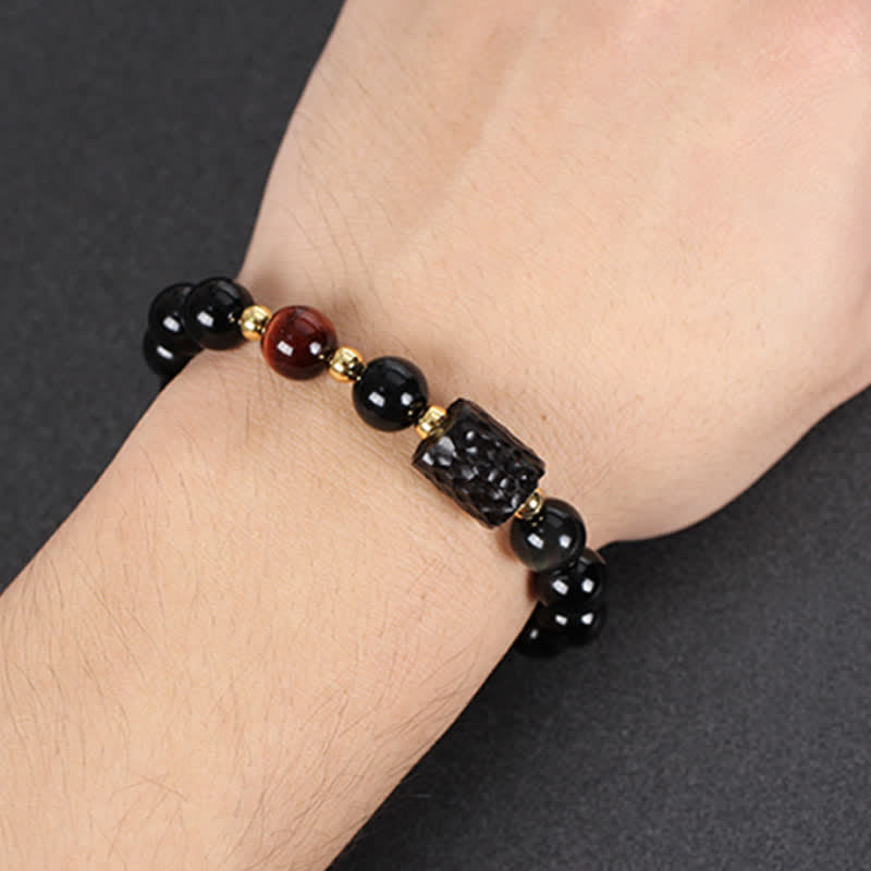 Schwarzes Obsidian-Ebenholz-Holz, rotes Tigerauge, Stärke-Paar-Armband