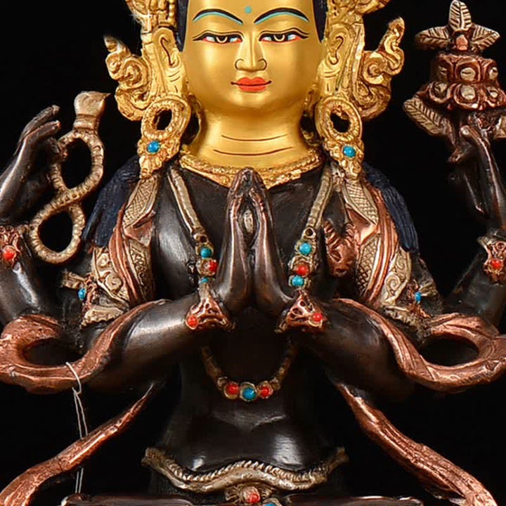 Bodhisattva Chenrezig Vierarmige Avalokitesvara-Schutz-Kupferstatue-Dekoration