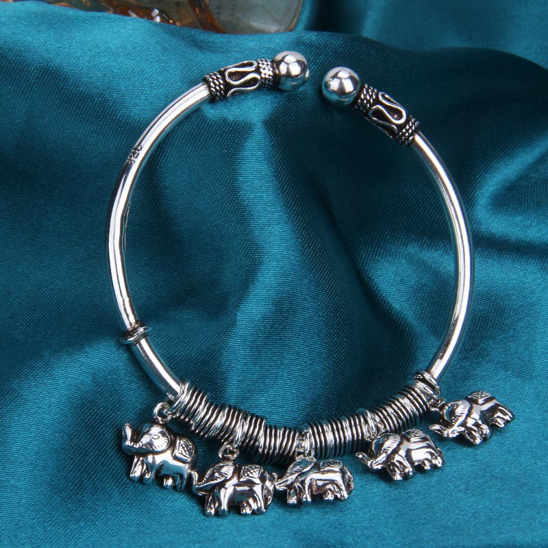 Buddha Stones 925 Sterling Silber Elefant Stärke Armband Armreif