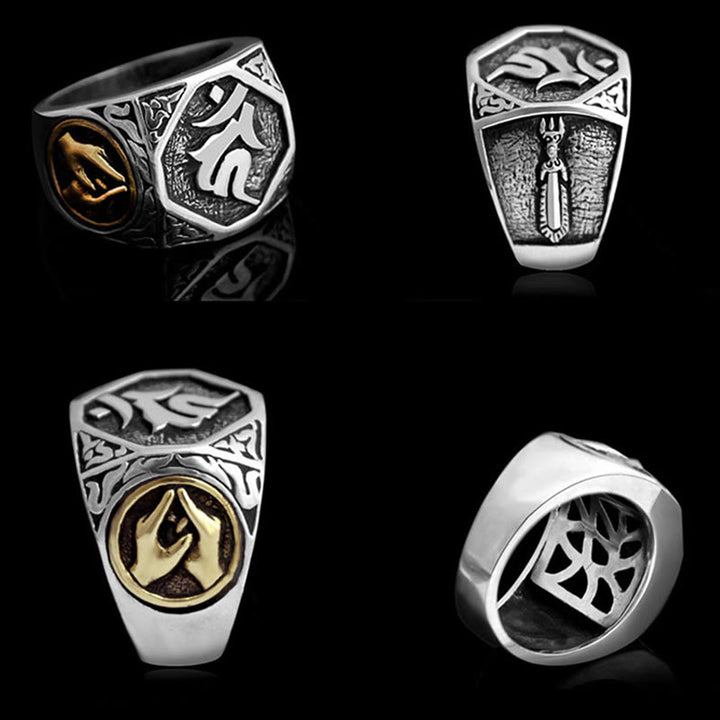 Verstellbarer Ring aus 925er-Sterlingsilber mit Buddha Stonesn, Sanskrit-Design, geschnitzter Schutz