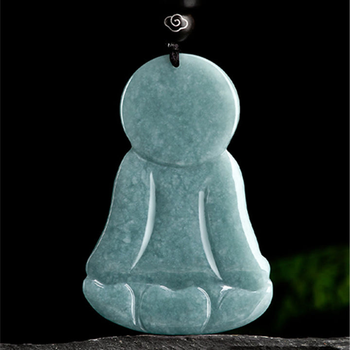 Buddha Stones Amitabha Buddha natürliche Jade Lotus Amulett Mitgefühl String Halskette Anhänger