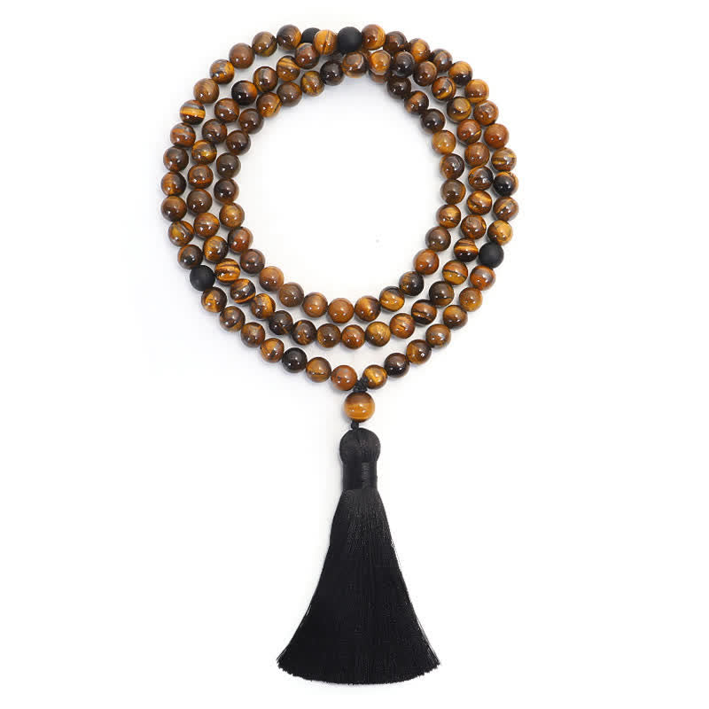 Buddha Stones 108 Perlen Mala Tigeraugenschutz Quastenarmband