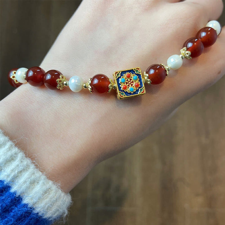 Buddha Stones Rotes Achatperlen-Selbstakzeptanz-Armband