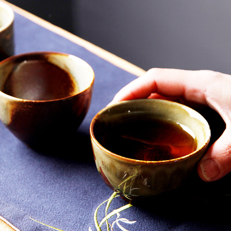 Buddha Stones Vintage Braun Beige Ofenwechsel Keramik Teetasse Kung Fu Teetasse Schüssel