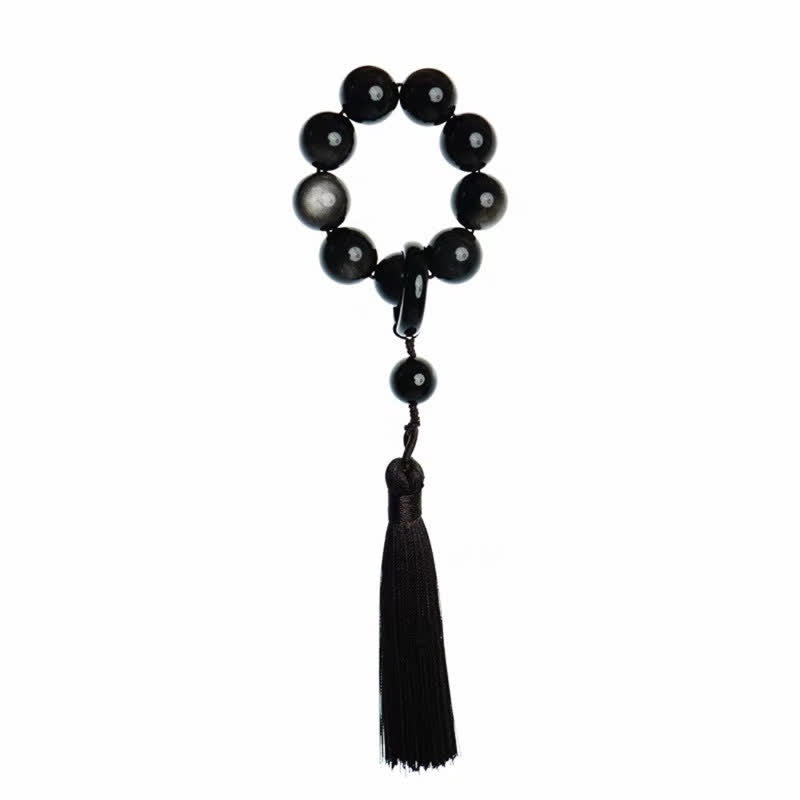 Buddha Stones Schwarzer Obsidian Stärke Quaste Handgelenk Mala