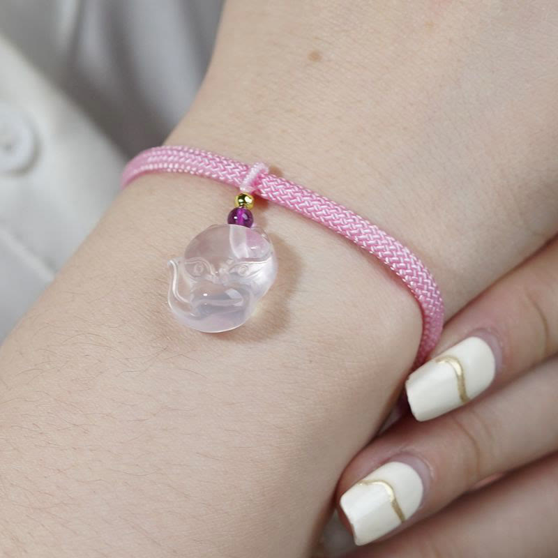 Lucky Pink Crystal Fox Love String-Armband