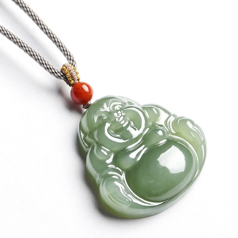 Lachender Buddha Hetian Jade Fülle Halskette String Anhänger