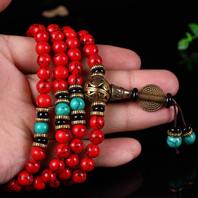 Buddha Stones Tibetische Mala Rot Türkis Glückskette Armband