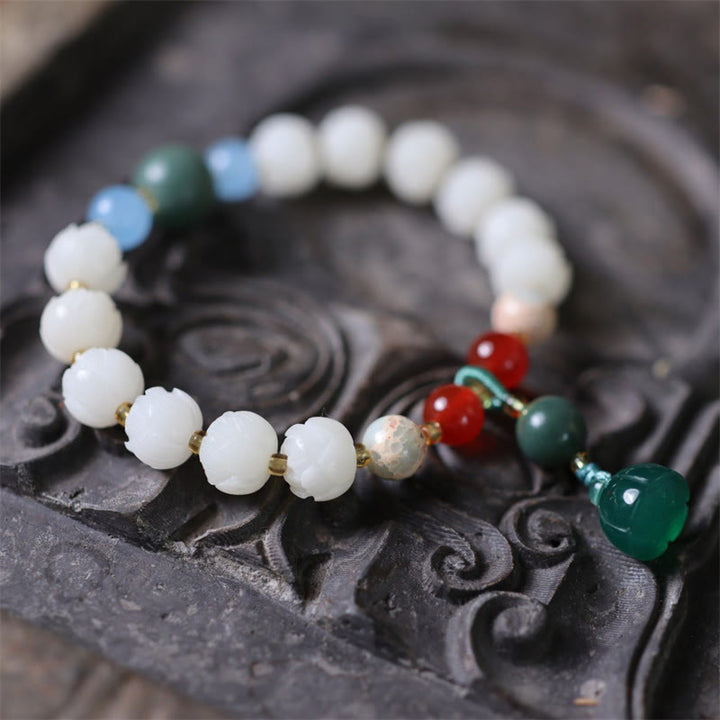 Armband mit Buddha Stonesn, Bodhi-Samen, Lotusperlen, geschnitzt, Friedensharmonie