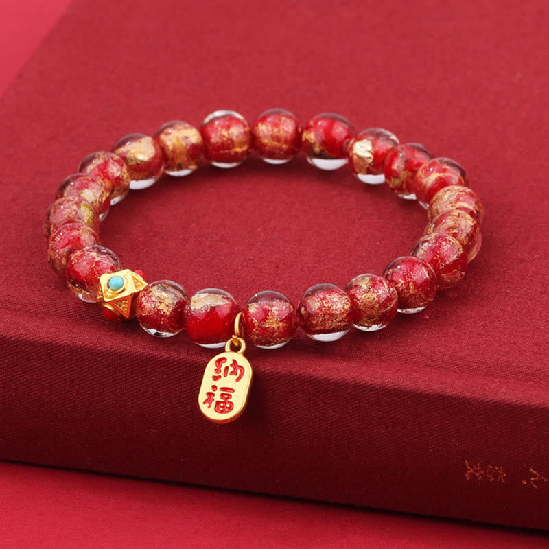 Charm-Armband mit Buddha Stonesn, tibetischem Weihrauch, Asche, Liuli-Glasperlen, Lucky Fortune, Fu-Charakter