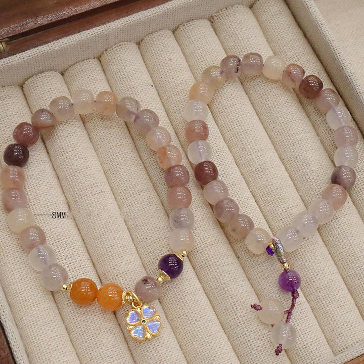 Buddha Stones natürliches lila goldenes Seidenjade-Violett-Blumenperlen-Charm-Reichtumsarmband