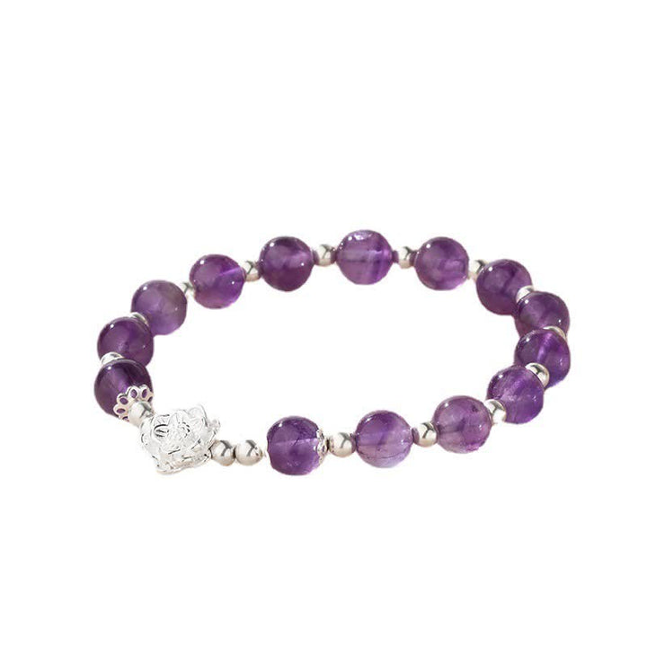 Buddha Stones 925 Sterling Silber Natürlicher Amethyst Lotus Spirituelles Armband