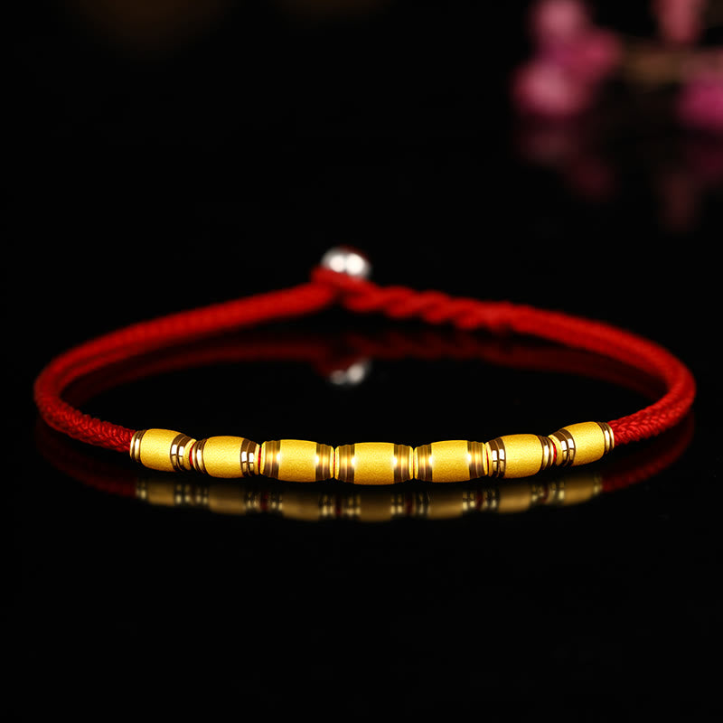 Buddha Stones 999 Gold Glücksperlen-Armband mit acht Fäden, Friedensknoten, rotes Seil