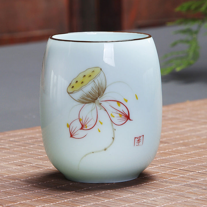 Buddha Stones, Koi-Fisch, Lotus-Landschaft, Löwenzahn, Pfingstrose, Blume, Keramik-Teetasse, Kung-Fu-Teetasse