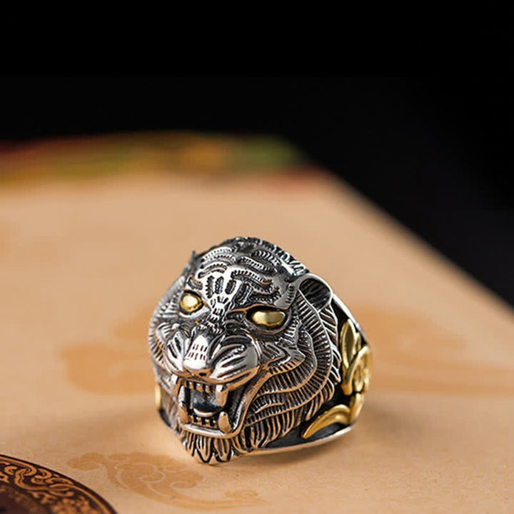 Verstellbarer Ring aus 925er-Sterlingsilber, chinesisches Sternzeichen Tiger, Schutz, Segen