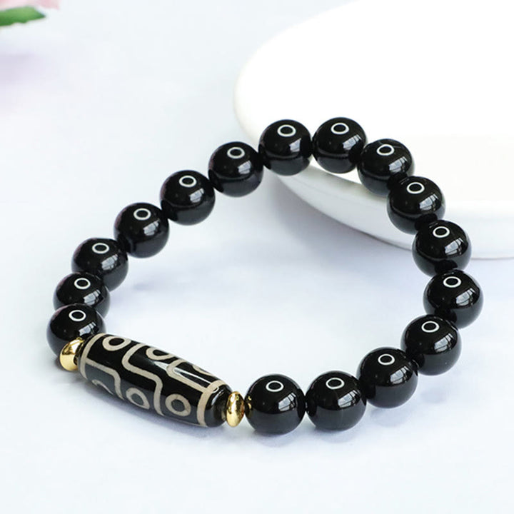 Buddha Stones Tibetisches Neun-Augen-Dzi-Perlen-Armband aus schwarzem Onyx