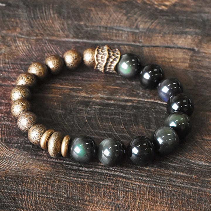Buddha Stones Regenbogen-Obsidian-Kupferperlen-Armband mit positiver Transformation