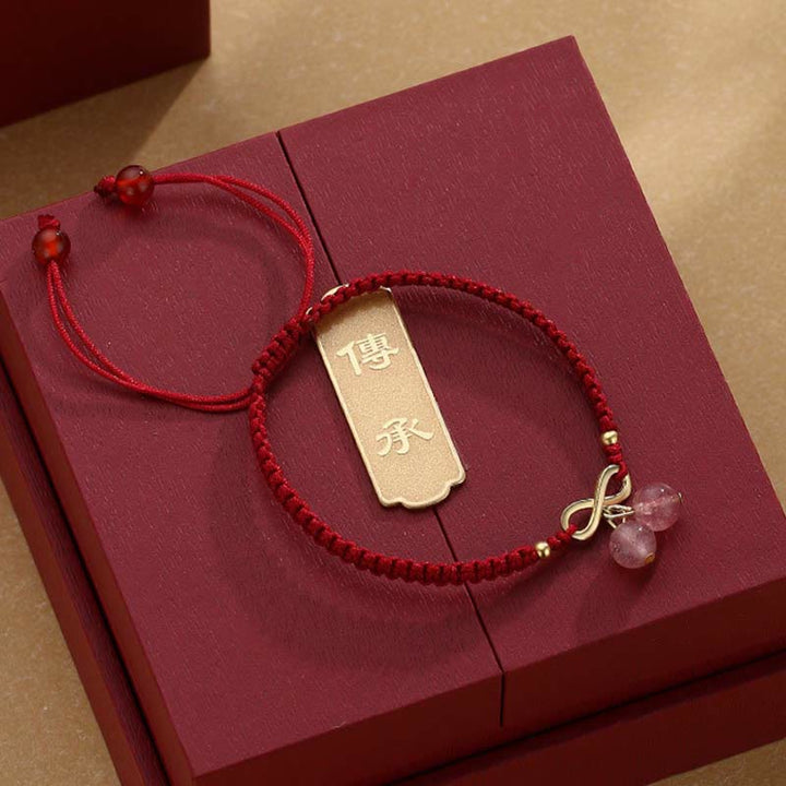 Buddha Stones, Erdbeer-Quarz-Kristall, endloser Knoten, Liebe, Heilung, rote Schnur, gewebtes Armband