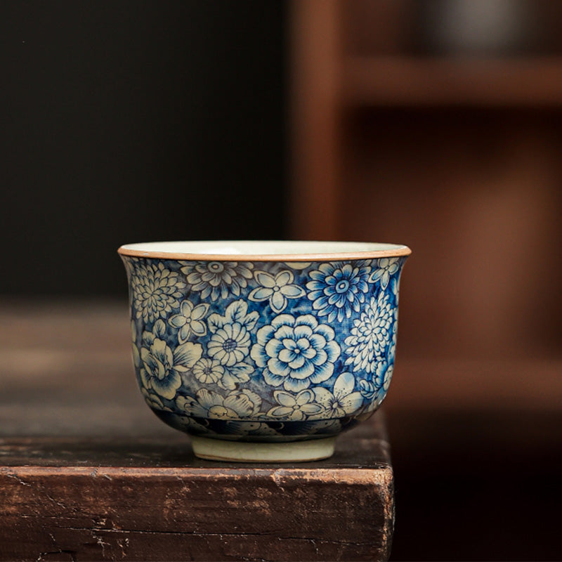 Buddha Stones, blaues und Weiß Porzellan, chinesischer Gongfu-Tee, Keramik, Kung-Fu-Teekanne, Tasse, Teefilterkanister