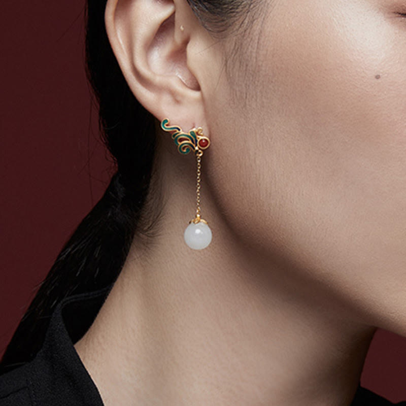 Buddha Stones Vintage Weiß Jade Rote Achat Perlen Segen Tropfen Ohrhänger