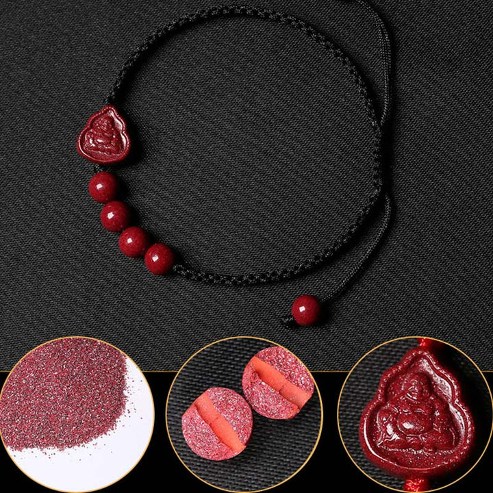 Buddha Stones Lachender Buddha Avalokitesvara Cinnabar Blessing String Armband