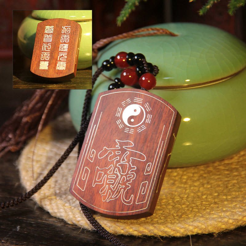 Buddha Stones 999 Sterling Silber Ebenholz Rot Sandelholz Yin Yang Bagua Balance Halskette Anhänger