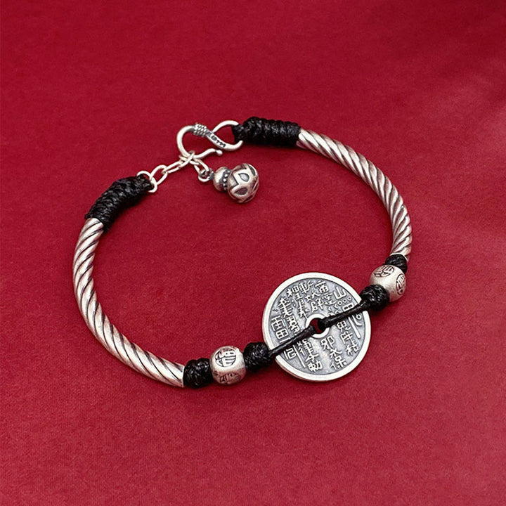 Buddha Stones 999 Sterling Silber Berggeister geben Geld aus, Bagua-Muster, Harmonie-Armband