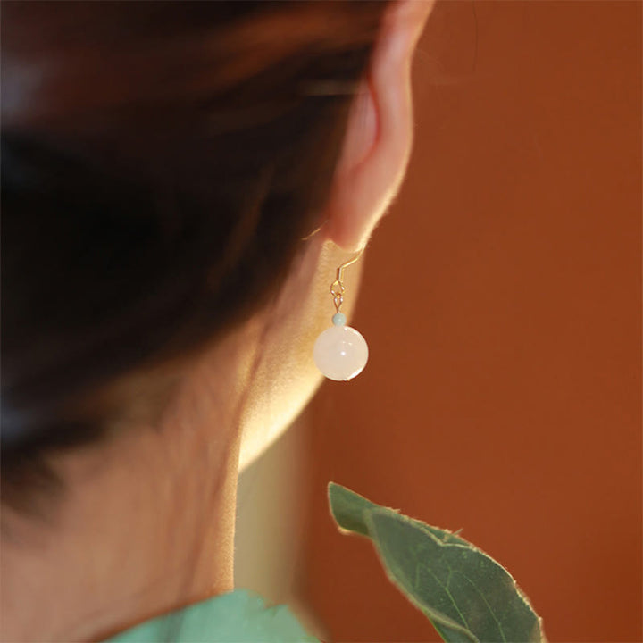 Buddha Stones Cyan Jade Weiß Jade Perlen Glück Tropfen Ohrhänger