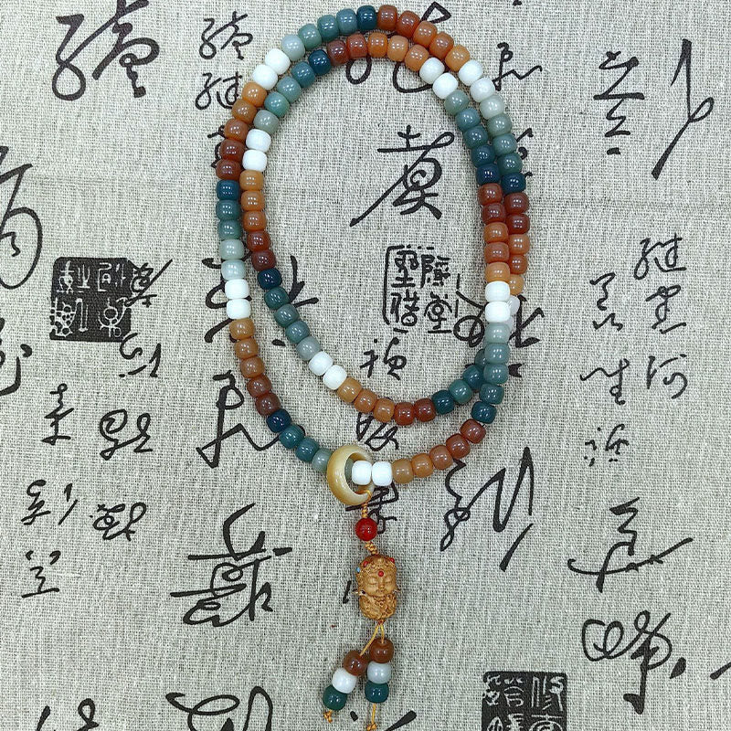 Buddha Stones, 108 Mala-Perlen, Farbverlauf, Bodhi-Samen, grünes Tara-Buddha-Armband mit Gravur „Peace Harmony“.