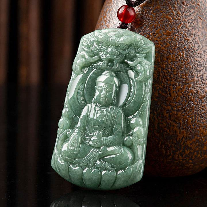Buddha Stones Tathagata Buddha Dragon Jade Amulett Serenity String Halskette