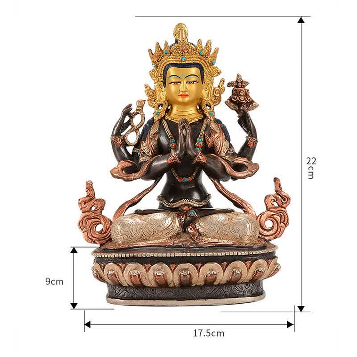 Bodhisattva Chenrezig Vierarmige Avalokitesvara-Schutz-Kupferstatue-Dekoration