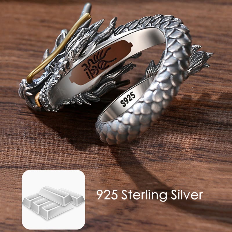 Buddha Stones 925 Sterling Silber Vintage Drachen Design Schutz Stärke verstellbarer Ring