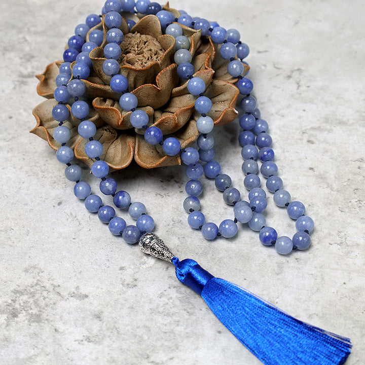 108 Mala blaue Aventurinperlen Yoga Meditation Gebetsperlen Halskette