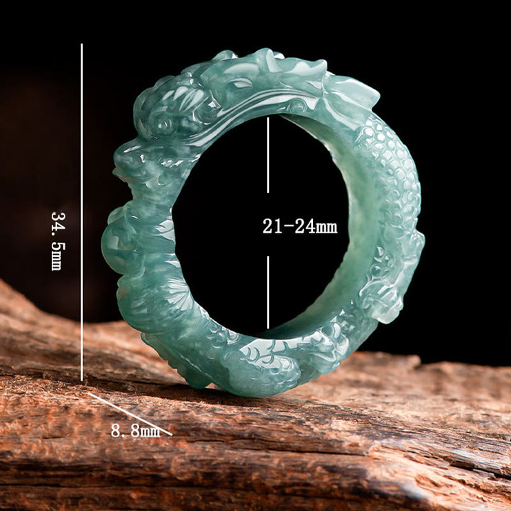 Buddha Stones Natürlicher Jade-Drachen-Erfolgsring