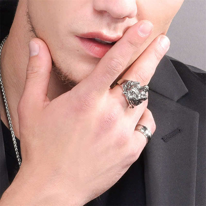 Herren-Tier-Tigerkopf-Titanstahl-Balance-Calm-Punk-Rock-Biker-Ring