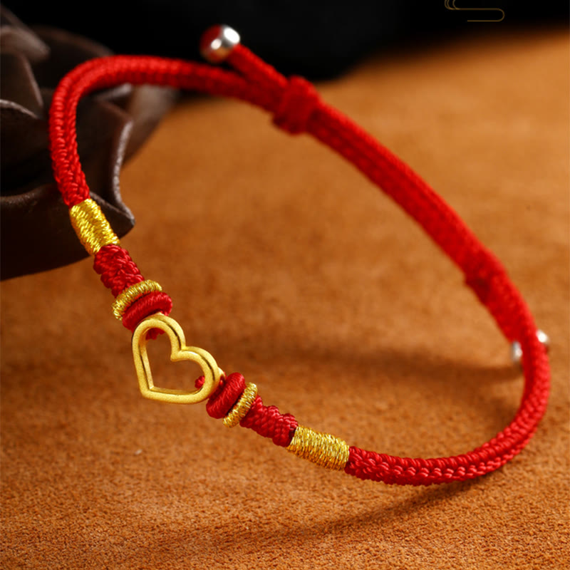 Buddha Stones 999 Gold Liebe Herz Schutz handgemachte Kind Erwachsene Paar Armband