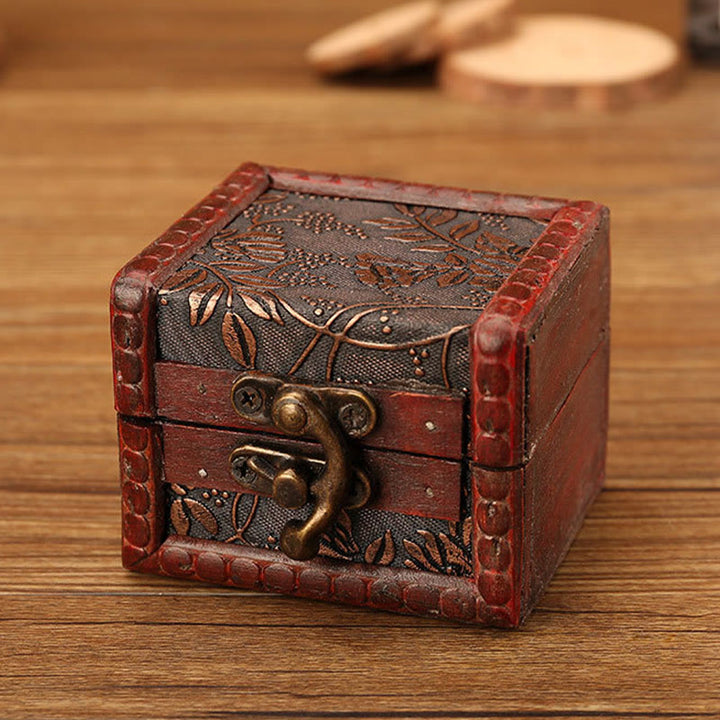 Buddha Stones Retro Kleine Quadratische Holz Schmuck Box Lotus Gras Blume Traube Kupfer Münze Narzisse Schmuck Lagerung Box