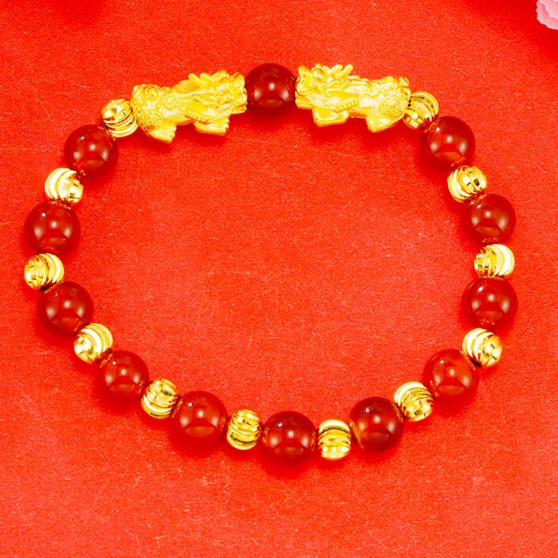 Galvanisiertes goldenes Doppel-Pixiu-Reichtumsarmband mit Buddha Stonesn
