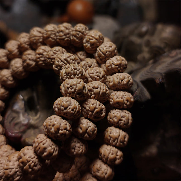 108 Mala Perlen Rudraksha Bodhi Samen Glück Reichtum Quaste Vierfach-Wickelarmband