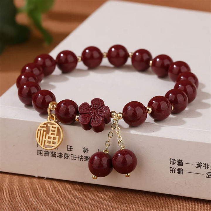 Buddha Stones Cinnabar Fu Charakter Kirschblüten-Segen-Armband