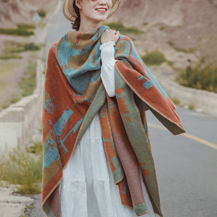 Tibetischer orangefarbener Schal, warmer Umhang