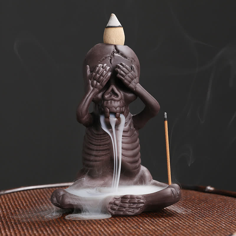 Buddha Stones Kleiner Totenkopf Geist Lila Ton Rückfluss Rauchbrunnen Frieden Räuchergefäß Dekoration