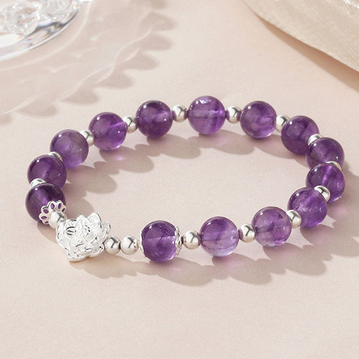 Buddha Stones 925 Sterling Silber Natürlicher Amethyst Lotus Spirituelles Armband