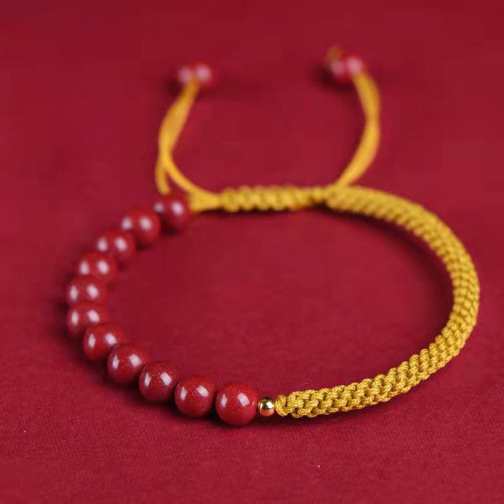 Buddha Stones Natural Cinnabar King Kong Knot Blessing String Armband