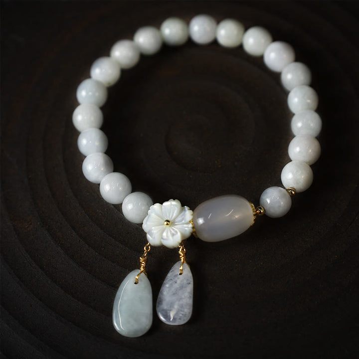 Buddha Stones Glücksarmband aus natürlicher Weiß Jade