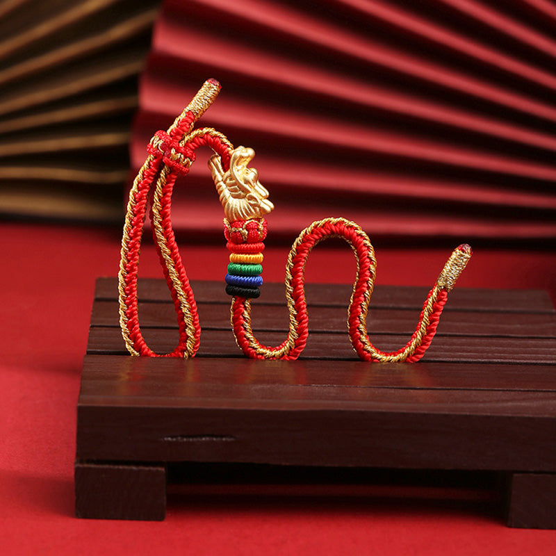 Armband aus 999er-Sterlingsilber mit Buddha Stonesn, Glück, Jahr des Drachen, buntes Seil