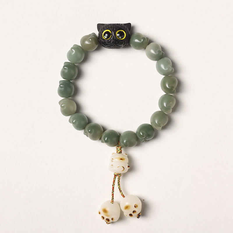 Armband mit Buddha Stonesn, natürlichem Bodhi-Samen, schöne Pfote, Ebenholz, glückliche Katze, Weisheit