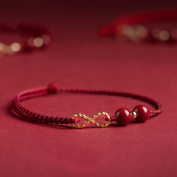 Buddha Stones Cinnabar Blessing Red String 14K Gold Infinity Symbol Armband Fußkettchen
