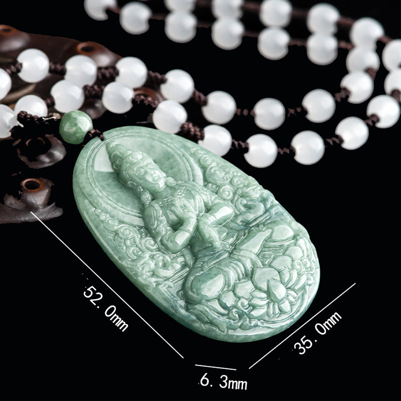 Buddha Stones Natürliche Jade Avalokitesvara Amulett Reichtum Halskette Anhänger