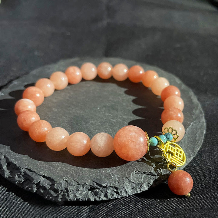 Armband mit Buddha Stonesn, natürlichem orangefarbenem Stein, Türkis, Fu-Charakter, Glücksbringer